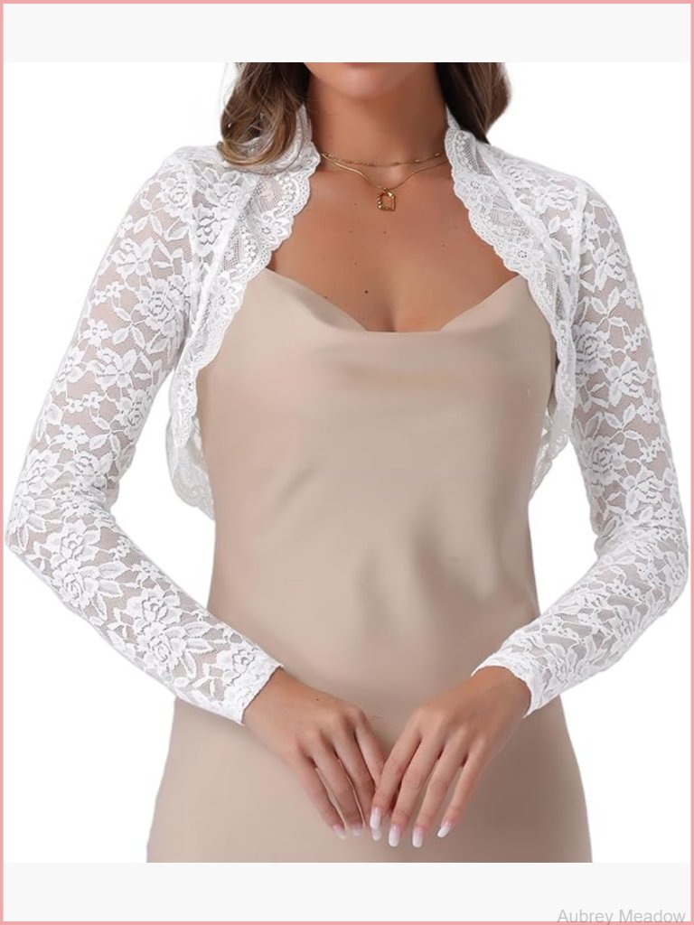 Floral Lace Bolero Shrug Long Sleeve Sheer Cropped Cardigan